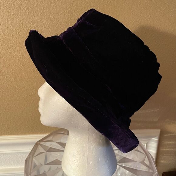 SJ Maughan Of London Crushed Velvet Look Deep Purple Womens Bucket Hat Vintage main image 5